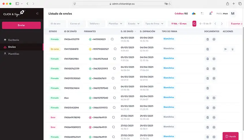 Seguimiento en tiempo real del proceso de firma electrónica