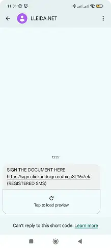 Message received by the user with a direct link to review and sign the document