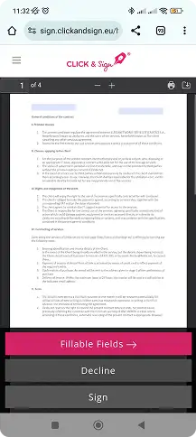 Document preview screen with visible signing options