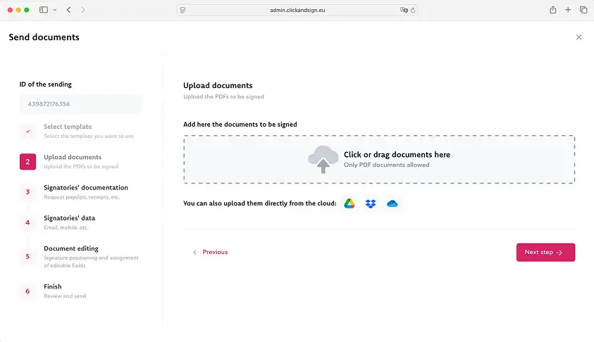 Upload your file and choose a template in Click & Sign