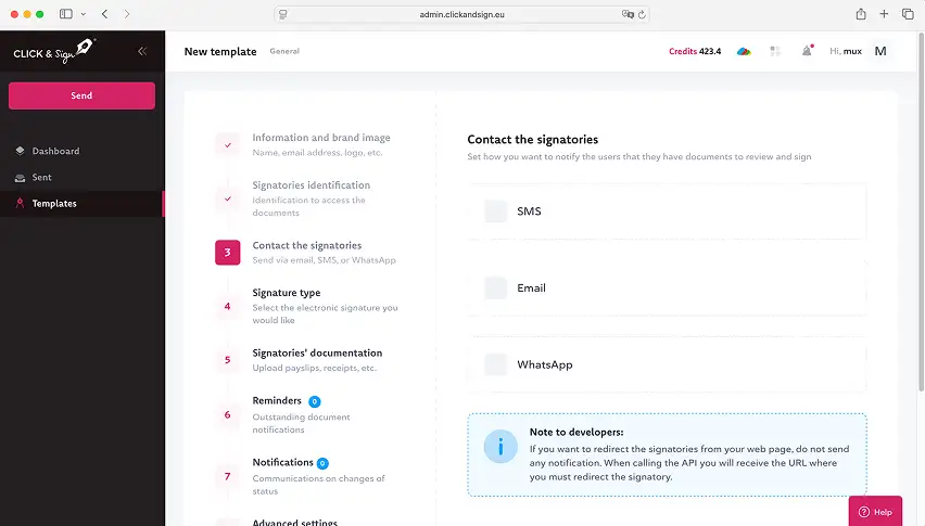 Select your sending method