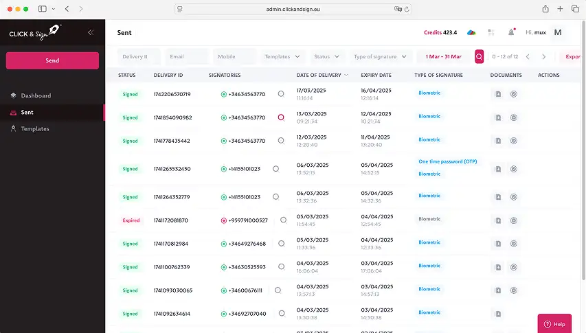 Live tracking of the signature process
